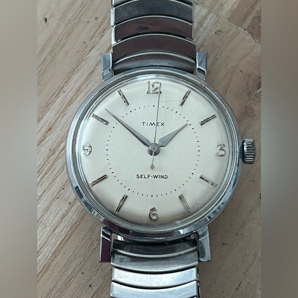 Timex Viscount Vintage SelfWinding Mens Watch Stainless Bracelet Silver Dial